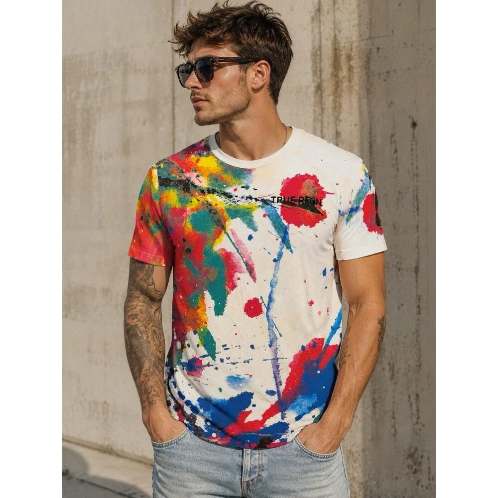 True Religion Paint Splatter Graphic T-Shirt XL Streetwear Abstract Art Tee